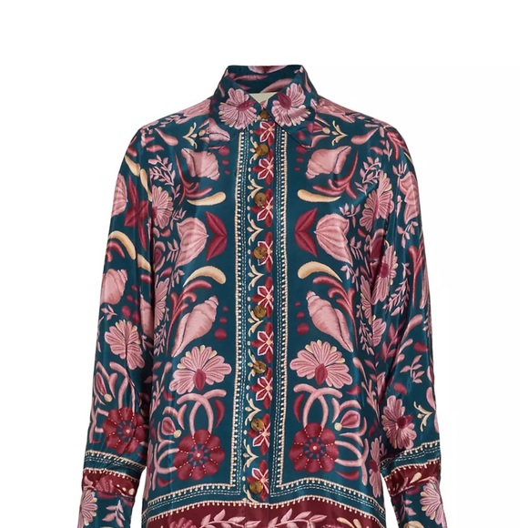 NW*O*T Farm Rio Seashell Flowers Shirt Pink Teal M - Picture 3 of 9